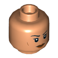 Lego Minifig Head Iden Versio, Eyebrows, Dark Orange Lips, Cheeks Lines, Neutral / Angry Print / Nougat