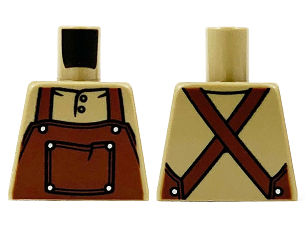 Lego Torso Reddish Brown Apron with Pocket over Shirt with Buttons Pattern / Dark Tan