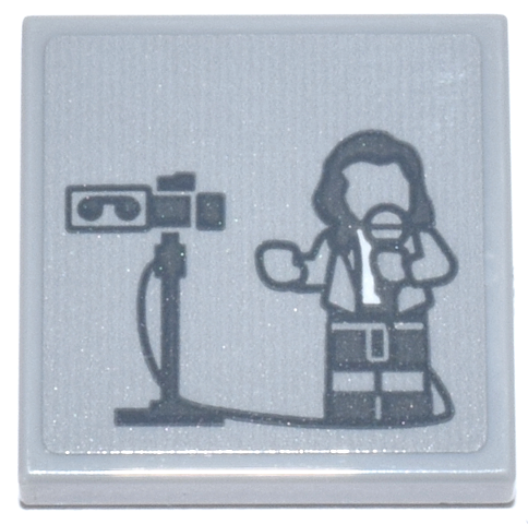 Lego Tile 2 x 2 with Dark Bluish Gray News Reporter Minifigure with Microphone, Camera and White Shirt Pattern (Sticker) - Set 76271