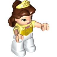 Lego Duplo Figure Belle, Reddish Brown Hair, White Legs, Bright Light Yellow Tiara Print / Bright Light Yellow