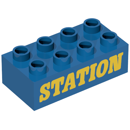 Lego Duplo Brick 2 x 4 with 'STATION' Text Print / Blue