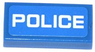 Lego Tile 1 x 2 with White 'POLICE' Thin Font on Blue Background Pattern (Sticker) - Sets 60041 / 60047