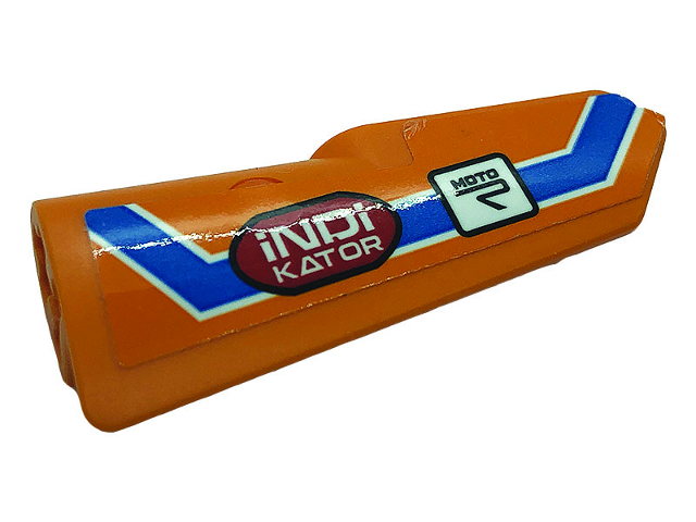 Lego Technic, Panel Fairing #21 Very Small Smooth, Side B with Dark Azure Line, Logos 'MOTO' and 'iNDi KATOR' Pattern (Sticker) - Set 42104