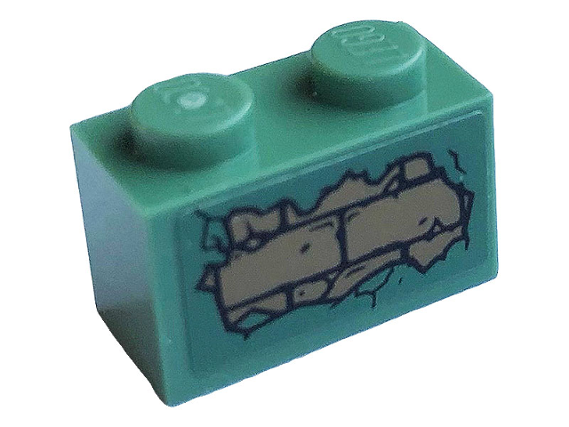 Lego Brick 1 x 2 with Dark Tan Bricks and Fallen Plaster Pattern on Both Sides (Stickers) - Set 40410