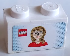Lego Brick 1 x 2 with LEGO Logo and Woman with Red Top Pattern (Sticker) - Set 7586