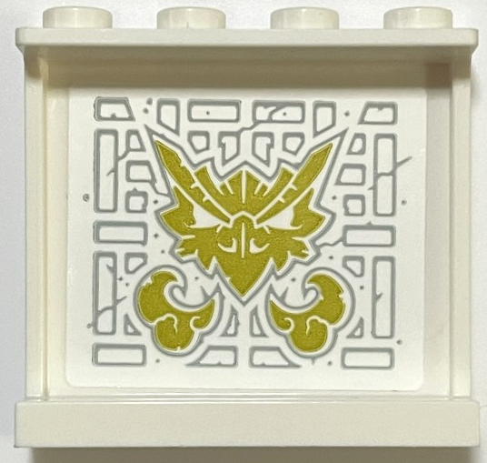 Lego Panel 1 x 4 x 3 with Side Supports - Hollow Studs with Gold Dragon Head Blowing Smoke and Light Bluish Gray Bricks and Cracks Pattern (Sticker) - Set 71818
