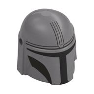 Lego Helmet Mandalorian with Holes, Dark Bluish Gray Decorations, Black Visor Print / Flat Silver