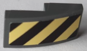 Lego Slope, Curved 2 x 1 x 2/3 with Black and Bright Light Yellow Danger Stripes Pattern Side B (Sticker) - Sets 60214 / 60215