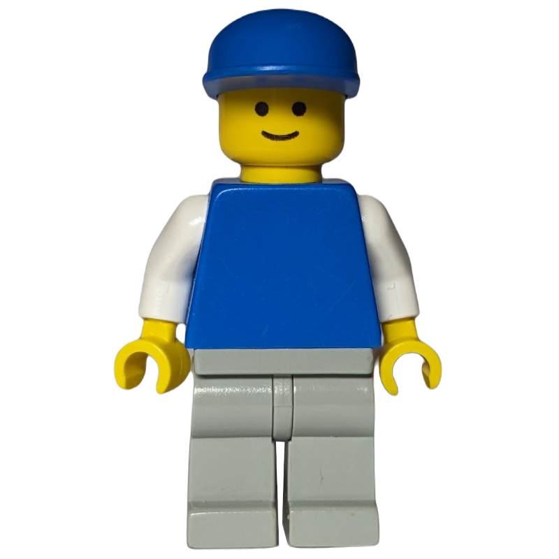 Lego Blue Torso, Light Grey Legs, Blue Cap