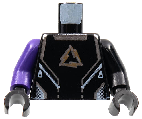 Lego Torso Alpha Team Arctic Logo, Black Shirt and Silver Lines Pattern / Black Arm Left / Dark Purple Arm Right / Black Hands