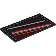 Lego Plate Special 6 x 12 with Studs on 3 Edges with Diagonal Red/White Stripes Print