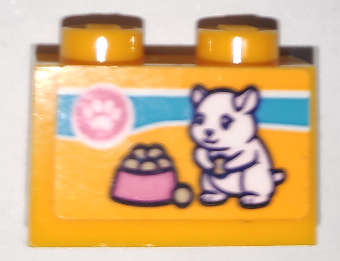 Lego Brick 1 x 2 with Paw Print, Hamster and Food Bowl Pattern (Sticker) - Set 41340 / Bright Light Orange