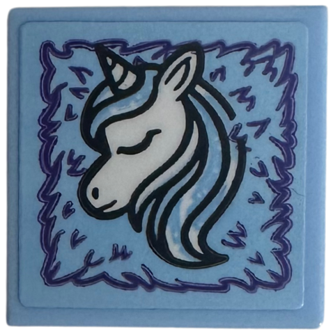 Lego Tile 2 x 2 with White Unicorn and Dark Purple Fur Pattern (Sticker) - Set 76781