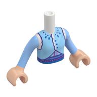 Lego Minidoll Torso Girl with Medium Azure Top, Blue Necklace, Buttons, White Fur, Dark Purple Trim, Blue Skirt Print, Bright Light Blue Arms, Nougat Hands / White