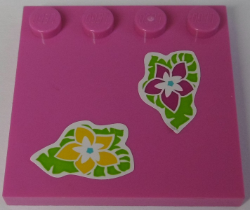 Lego Tile, Modified 4 x 4 with Studs on Edge with Magenta and Yellow Flowers and Lime Leaves Pattern (Stickers) - Set 41038