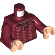 Lego Torso Sweater, Bright Pink Knit Pattern, Sand Blue Neck and Tear Print, Dark Red Arms, Light Nougat Hands / Dark Red