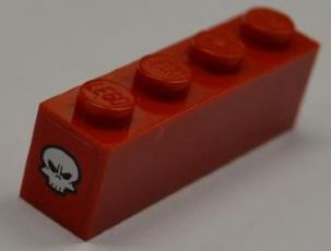 Lego Brick 1 x 4 with White Skull on Red Background Pattern on Both Ends (Stickers) - Set 8186 / Red