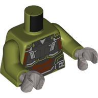 Lego Torso, Pilot Suit Dark Bluish Grey/Reddish brown/Black Armor print, Olive Green Arms, Dark Bluish Gray Hands / Olive Green