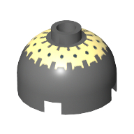 Lego Brick Round 2 x 2 Dome Top, Blocked Open Stud, Bottom Axle Holder with Black Spots on Yellow Print (Buzz Droid) / Dark Bluish Gray