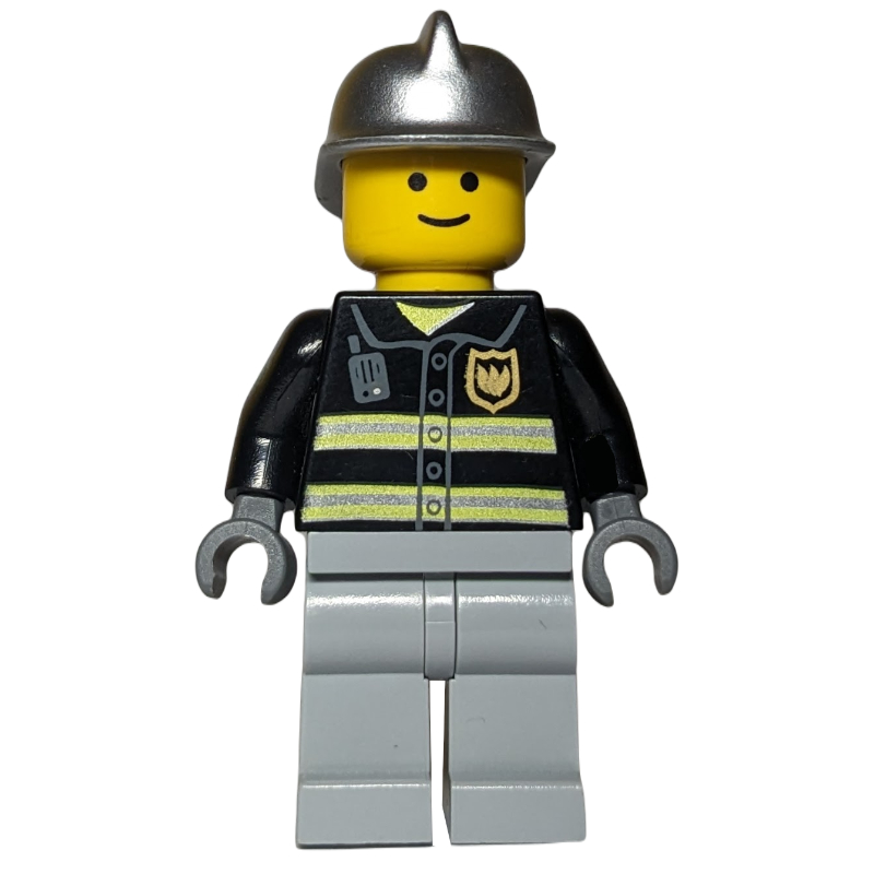 Lego Fire Fighter - Black Torso, Light Bluish grey Legs, Silver Helmet