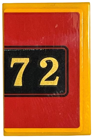 Lego Tile 2 x 3 with Gold '72' on Black and Red Background Pattern (Sticker) - Set 76405