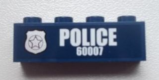 Lego Brick 1 x 4 with Police Silver Star Badge and White 'POLICE 60007' Pattern Model Left Side (Sticker) - Set 60007