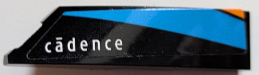 Lego Wedge 4 x 1 Right with Dark Azure and Orange Stripes and White 'cadence' Pattern (Sticker) - Set 76919 / Black
