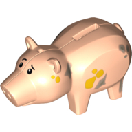 Lego Animal, Pig with Coin Plug Hole, with Eyes and Dirt Print / Light Nougat
