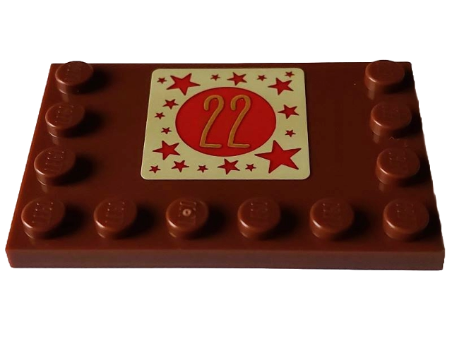 Lego Tile, Modified 4 x 6 with Studs on Edges with Gold Number 22 and Red Circle and Stars on Tan Square Pattern (Sticker) - Set 4002023