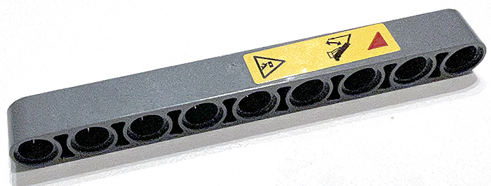 Lego Technic, Liftarm Thick 1 x 9 with Red Triangle, Danger Sign and Black Crane Boom with Arrows on Yellow Background Pattern (Sticker) - Set 42097 / Dark Bluish Gray