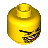 Lego Minifig Head Soccer Goalie, Moustache Open Mouth, Goatee, V Brow Eyes Print / Yellow