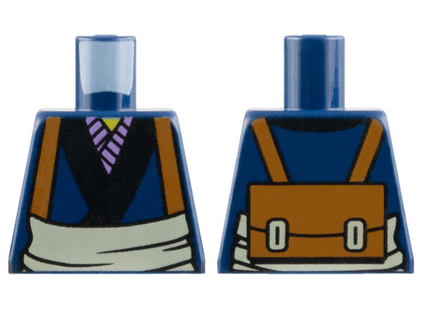 Lego Torso Kimono with Black and Lavender Trim, Tan Waist Sash and Medium Nougat Backpack with Straps Pattern / Dark Blue
