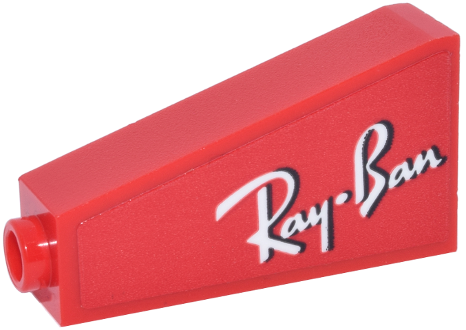 Lego Slope 75 2 x 1 x 3 - Hollow Stud with White and Black Script 'Ray-Ban' Logo Pattern Model Right Side (Sticker) - Set 77242 / Red
