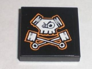 Lego Tile 2 x 2 with Pistons Skull Pattern (Sticker) - Set 8211 / Black