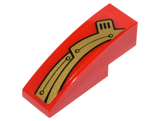 Lego Slope, Curved 3 x 1 with Curved Gold Panels with Rivets Pattern Model Right Side (Sticker) - Set 70146 / Red