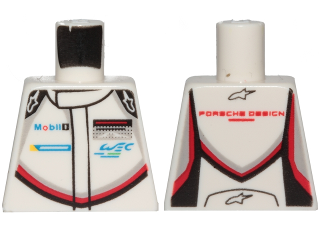 Lego Torso Speed Champions with Mobil 1 and WEC Logo on Front, Porsche Design Logo on Back Pattern / White