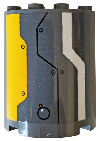 Lego Cylinder Half 2 x 4 x 4 with Bright Light Orange and Dark Bluish Gray Armor Plates, Rivets and White Stripe Pattern (Sticker) - Set 76059 / Dark Bluish Gray