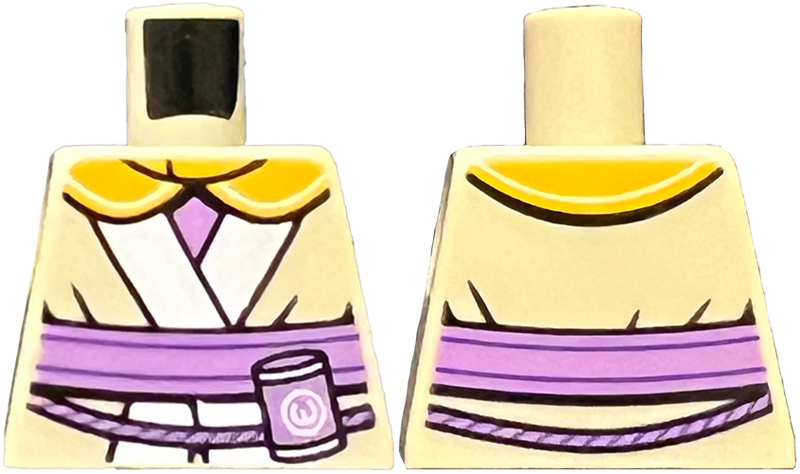Lego Torso SW Robe, White Trim, Bright Light Orange Cape, Medium Lavender Belt with Pouch Pattern / Tan
