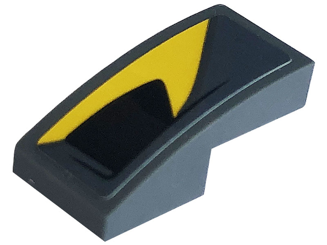 Lego Slope, Curved 2 x 1 x 2/3 with Black Air Vent and Curved Yellow Stripe Pattern Model Right Side (Sticker) - Set 76903