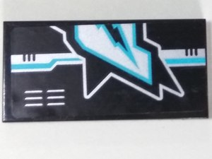 Lego Tile 2 x 4 with Silver and Medium Azure Ultra Agents Logo and Vents Left Pattern (Sticker) - Set 70165 / Black