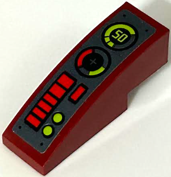 Lego Slope, Curved 3 x 1 with Dark Bluish Gray Control Panel with Red and Lime Buttons, Lights and '50' Pattern (Sticker) - Set 70669