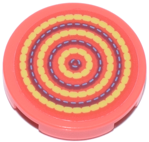 Lego Tile, Round 2 x 2 with Bottom Stud Holder with Seat Cushion with Bright Light Yellow, Medium Blue and Medium Lavender Concentric Circles Pattern (Sticker) - Set 42647