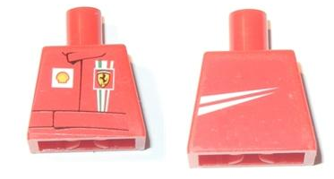 Lego Torso Racers Ferrari front, White Streak back (Stickers) without Driver Name Pattern / Red