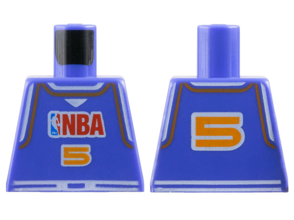 Lego Torso Basketball Jersey Tank Top with White Trim, NBA Logo, and Orange Number 5 Pattern