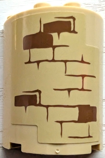 Lego Cylinder Half 2 x 4 x 4 with Bricks and Medium Nougat Mortar Pattern (Sticker) - Set 75969 / Tan