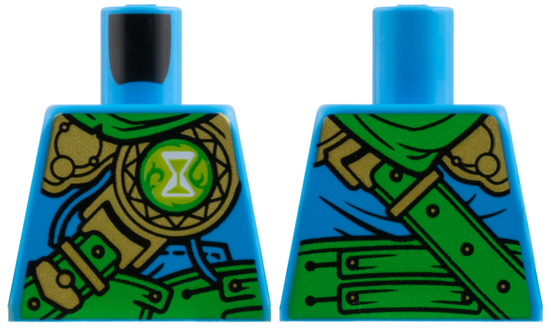 Lego Torso Bright Green Scarf, Belt, and Sash, Gold Armor, Lime and White Hourglass Logo Pattern / Dark Azure