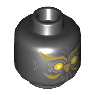 Lego Minifig Head Talon, Yellow Eyes, Gold Lines, Beak Print [Hollow Stud] / Black