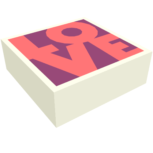 Lego Tile 1 x 1 with Coral 'LOVE' on Magenta Background Print / White