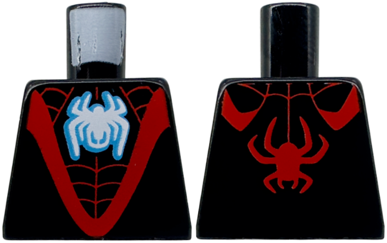 Lego Torso Red 'V' and Webbing, and White Spider Pattern / Black