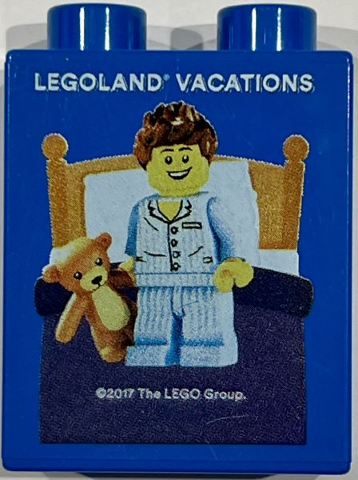 Lego Duplo, Brick 1 x 2 x 2 with LEGOLAND Vacations, Sleepyhead Minifigure Pattern